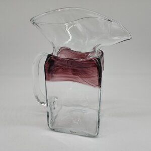 Vintage Handcrafted William Salas Signed Glass Pitcher With Purple Swirl Design